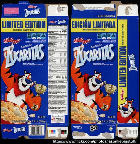 Kellogg's - Imported from Mexico - Zucaritas - Frosted Flakes - 6.7oz limited edition cereal box - June 2014 Terry Labonte, Crunch Cereal, Cereal Boxes, Miniature Toys, Crafts For Teens, Frosted Flakes, Back In The Day, Classic Vintage, Box Packaging