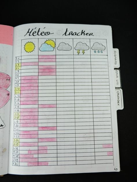 Météo trackers Presentation Bullet Journal, Weather Of The Day Bullet Journal, Idee Bullet Journal Aesthetic, Page Bullet Journal Inspiration, Bulit Journal Ideas, Weather Tracker Bullet Journal, Bullet Journal Work, Organization Bullet Journal, Bullet Journal Ideas Templates