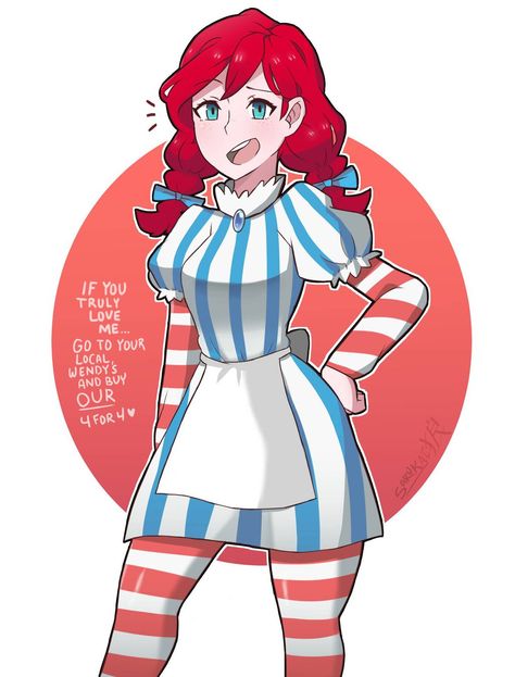 Wendys Wendy's Mascot, Fast Food Fanart, Anime Smug, Wendy's Girl, Wendy Anime, Wendys Girl, Red Hair Anime Characters, Food Chain, New Anime