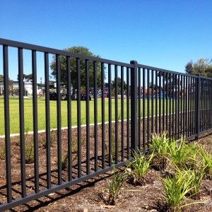 Black Metal Fence | Iron Fence | Black Steel Fencing Rod Iron Fences, Black Fence, Rod Iron, Horizontal Fence, Types Of Fences, Fence Styles, Steel Fence, Front Yard Fence, Wrought Iron Fences