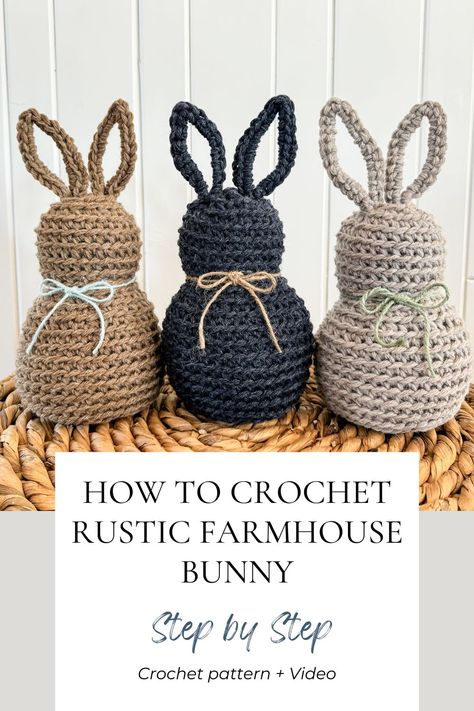 Quick and easy modern bunny crochet pattern for your spring and Easter decor. A step-by-step tutorial is included. Easy Crochet Small Projects, Crochet Spring Decor, Spring Crochet Projects, Bunny Crochet Pattern Free, Crotching Ideas, Crochet Rabbits, Sashay Crochet, Crochet Spring Patterns, Modern Easter Decor