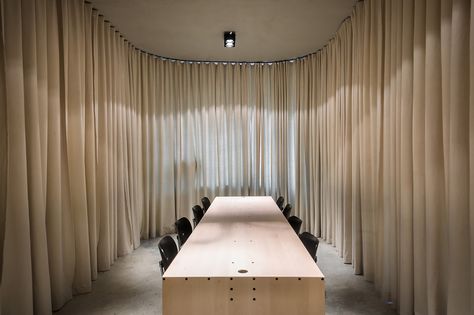 Gallery of (un)curtain office / dekleva gregoric architects - 5 Office Curtains, Curtain Room Divider, Office Pictures, Curtain Room, Minimalist Architecture, Office Room, Ljubljana, Meeting Room, Curtains With Blinds