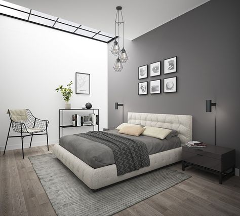 Grey Bedroom Design, Gray Bedroom Walls, Mens Bedroom Decor, Modern Minimalist Bedroom, Gray Walls, Minimalist Bedroom Design, Bedroom Setup, Dekorasi Kamar Tidur, Redecorate Bedroom