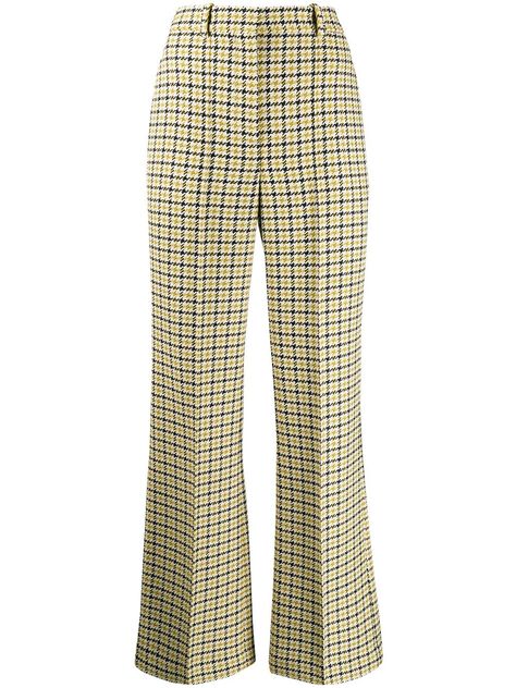 VICTORIA BECKHAM VICTORIA BECKHAM 1419WTR000281B MOSTARD/BLACK VIRGIN WOOL/POLYESTER. #victoriabeckham #cloth Luxury Elegant High-waisted Flares, Luxury Vintage High-waisted Pants, Yellow Printed Fitted Bottoms, Fitted High-waisted Yellow Pants, Luxury Yellow Trousers, I Have Arrived, Funky Clothing, Flair Pants, Cloth Collection