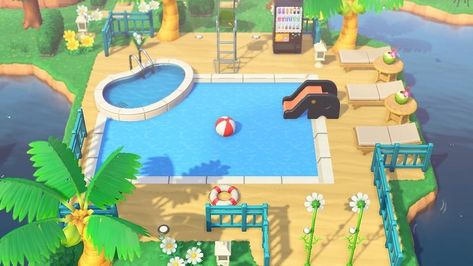 Best Animal Crossing New Horizons Pool Design Ideas & Tips - Top 10 ANCH Swimming Pool Designs Pool Ideas Animal Crossing, Swimming Pool Animal Crossing, Animal Crossing Pool Ideas, Acnh Waterpark, Acnh Pool Design Code, Acnh Swimming Pool, Animal Crossing Pool Design Code, Animal Crossing Pool, Acnh Pool