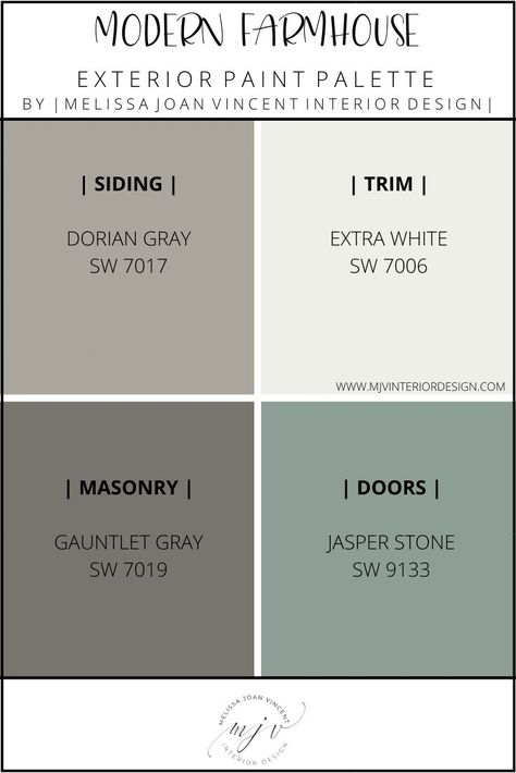 Room Paint Palette, Farmhouse Paint Palette, Exterior Paint Palette, Farmhouse Exterior Paint, Exterior Paint Schemes, Exterior Color Palette, Outside Paint, House Paint Color Combination, Exterior House Paint Color Combinations