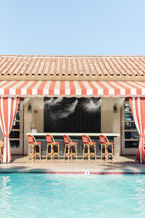 Take a dip in the Colony Palms Hotel pool in Palm Springs to beat the heat! Book a stay now by clicking on the photo! | Photo Credit: Sanza Photography Pool Bar Ideas, Palm Springs Hotels, Palm Springs Style, Pool Renovation, The Colony, Palm Springs California, Hotel Pool, Pool Bar, Beach Bars