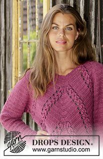 Free knitting patterns and crochet patterns by DROPS Design Knitting Patterns Free Shawl, Drops Design Crochet, Crocheted Jumper, Puff Stitch Crochet, Crochet Cardigan Free, Gilet Crochet, Crochet Cardigan Sweater, Crochet Jumper, Crochet Sweater Pattern Free