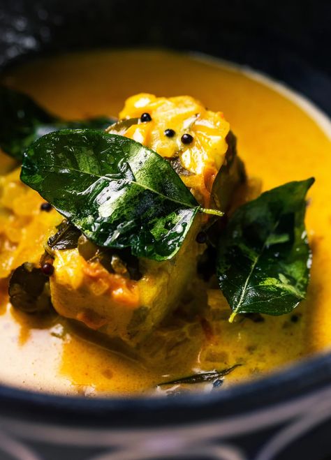 Fish Moilee by Kamlesh Negi | CREME: Step-by-Step Video Recipes Fish Moilee Recipe, Tamarind Paste, Gluten Free Chili, Coconut Milk Curry, Video Recipes, Red Chili Powder, Curry Leaves, Indian Dishes, Green Chilies