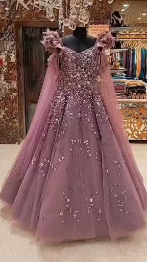 Bride Dress For Engagement, Gown Net Design, Gown Hand Work Design, Gown For Engagement Indian Bride, Indian Engagement Gown, Hand Work Gown Design, Gown For Wedding Indian Receptions, Engagement Gown For Bride, Work Net Gown