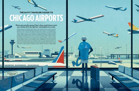 Showcase and discover creative work on the world's leading online platform for creative industries. Chicago Airport, Chicago Magazine, Airport Design, Communication Art, Survival Guide, Flat Illustration, Illustrations And Posters, Illustration Character Design, Editorial Illustration