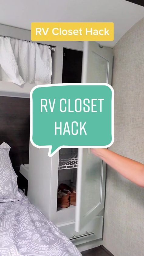 Trailer Shelving, Rv Closet, Camper Storage Ideas Travel Trailers, Closet Storage Ideas, Camper Organization Travel Trailers, Rv Camping Checklist, Camper Organization, Rv Camping Tips, Closet Hacks