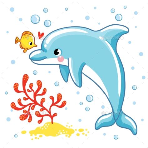 Cute cartoon dolphin. Love Dolphin on a white background. Vector illustration. Dolphin Drawing, Cartoon Dolphin, Dolphin Painting, Cartoon Sea Animals, Dolphin Art, Art Drawings For Kids, Drawing For Kids, Cartoon Animals, Animal Drawings