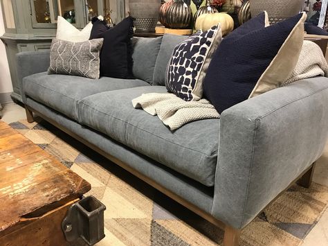 Slate Blue Sofa, Slate Blue Couch, Slate Couch, Family Room Tv Wall, Family Room Tv, Slate Sofa, Townhouse Decor, New Living Room Ideas, Blue Couches