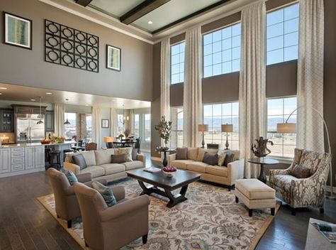 Unique Home Architecture High Ceiling Living Room, Sala Grande, Living Room Furniture Arrangement, Toll Brothers, Living Room Remodel, Family Room Design, Furniture Layout, Room Remodeling, Large Living Room