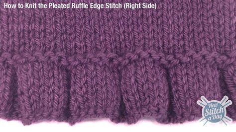 How to knitted a pleated ruffle edge. This would be a great edge for a simple stockinette pullover. Knitted Pleats, Knitted Ruffles, Knitting Help, Knitting Tips, Knit Edge, Knitting Instructions, Edge Stitch, How To Knit, Knit Stitch Patterns