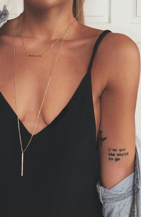 30 Cool Small Tattoos for Women - The Trend Spotter Text Tattoo Placement, Text Tattoo Arm, Small Inspirational Tattoos, Arm Quote Tattoos, Quote Tattoos Placement, Small Tattoos For Women, The Trend Spotter, Small Quote Tattoos, Writing Tattoos