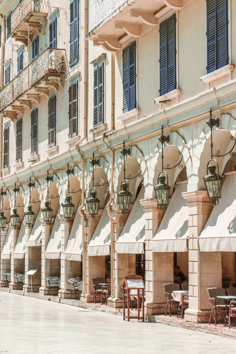 Street in old town Corfu, Greece . . . #aesthetic #wallpaper #travel #hiddengem #corfu #greece #adventure #mustvisit #restaurant #street #vintage Corfu Greece Aesthetic, Aesthetic Wallpaper Travel, Wallpaper Travel, Greece Aesthetic, Corfu Town, Corfu Greece, Corfu, Greek Island, Greek Islands