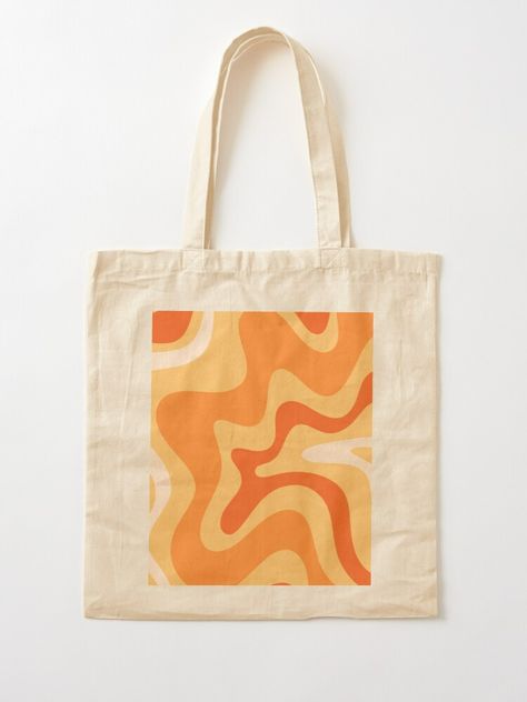 "Retro Liquid Swirl Abstract Pattern Square Yellow Orange Tangerine" Tote Bag by kierkegaard | Redbubble Diy Totes, Tod Bag, Diy Tote Bag Design, Handpainted Tote Bags, Canvas Bag Diy, Orange Tote Bags, Sacs Tote Bags, Bag Painting, Canvas Bag Design