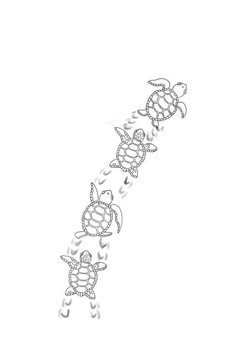 4 Sea Turtle Tattoo, 4 Turtles Tattoo, 2 Turtles Tattoo, Sea Turtle Line Tattoo, Turtle Spine Tattoo, Drawings Of Turtles, Turtle Tattoo Stencil, Turtle Tattoo Minimalist, Cute Sea Turtle Drawing