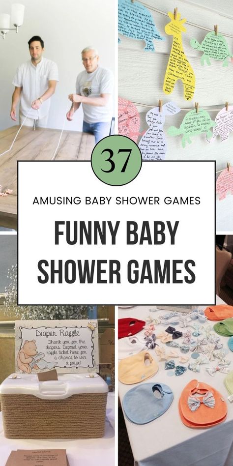 Looking for hilarious games? These funny baby shower ideas are easy to play with free printables, perfect for large groups and guys! Don't forget the prizes! Save to your Baby Shower Themes board and check out the article for more ideas. Modern Baby Shower Games Activities, Mom To Be Party Ideas At Home, Baby Shower Chugging Game, Kid Baby Shower Games, Hands On Baby Shower Games, Cute Baby Shower Activities, Unique Baby Shower Games Creative, Table Baby Shower Games, Unconventional Baby Shower Games