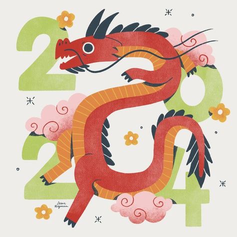 Irene Neyman 🇺🇦🇨🇦 on Instagram: "It's the year of the dragon 🐉 The Chinese dragon symbolizes strength, good fortune, and power. I hope my year will be more fortunate than the previous one 🤞🏻 #lunarnewyear #lunar #chinesenewyear #chineseillustration #dragonillustration #dragon2024 #illustration #reddragon #newyearillustration #festiveillustration #holidayillustration" Lunar New Year Illustration 2024, Lunar New Year Of The Dragon, Year Of Dragon Illustration, Lunar New Year Dragon Art, Cny Dragon Illustration, Lunar New Year Dragon Illustration, Dragon Lunar New Year Design, Chinese Dragon Illustration Cute, Dragon New Year Illustration