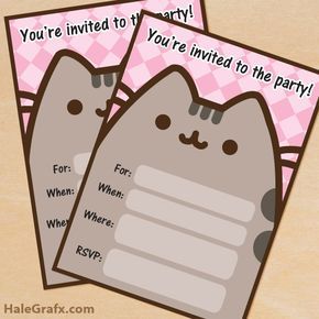 Free Printable Pusheen party invitation Pusheen Party Invitations, Cat Birthday Invitations Free Printable, Pusheen The Cat Birthday Party, Pusheen Crafts, Pusheen Birthday Party Ideas, Pusheen Birthday Party, Cat Themed Party, Pusheen Birthday, Cat Birthday Invitations