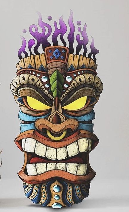 Torch Light Drawing, Tiki Tattoo, Tiki Faces, Tiki Head, Tiki Statues, Kunst Tattoos, Tiki Totem, Tiki Art, Tiki Mask