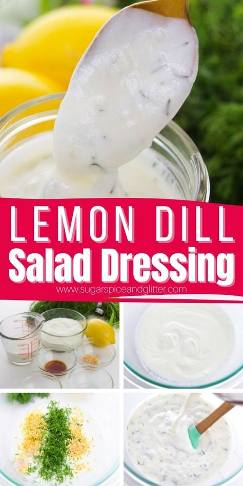 A fresh and creamy lemon dill salad dressing is the perfect way to add brightness to your favorite summer salads while still feeling indulged. You can also use this dressing on chicken, fish, vegetables - or even use as a veggie dip or sandwich spread. Dill Salad Dressing Recipe, Dill Dressing Recipe, Dill Salad Dressing, Montana Recipes, Pickle Salad, Dill Salad, Easy Salad Dressing Recipes, Buttermilk Ranch Dressing, Dill Dressing