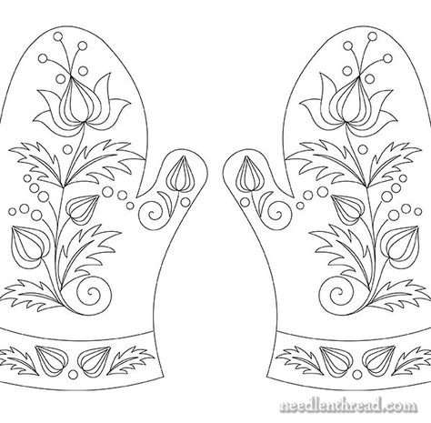 Hand Embroidery on Felted Wool Mittens via needlenthread.com Scandinavian Embroidery Patterns Free, Norwegian Embroidery Patterns, Rosemaling Embroidery, Folk Embroidery Patterns, Norwegian Design, Hungarian Embroidery, Redwork Embroidery, Embroidery Hand, Hardanger Embroidery