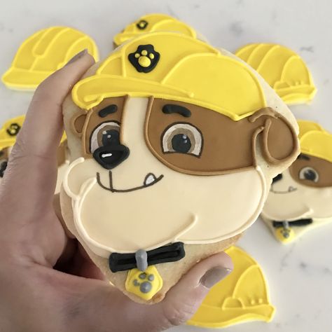 Rubble Paw Patrol Cookies, Rubble And Crew, Paw Patrol Cookies, Rubble Paw Patrol, Paw Patrol Birthday, Cookie Exchange, Second Birthday, Cake Decor, Birthday Cookies