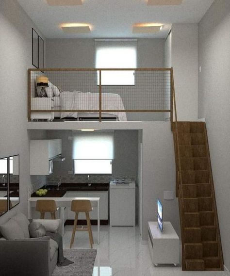 Tiny house rare 37 M2 Apartment, Rumah Mezanin Minimalis, Mezanin Bedroom Design, Lofts Pequenos, Loft Type House, House In The Philippines, Small Loft Apartments, Tiny Loft, Small Apartment Building