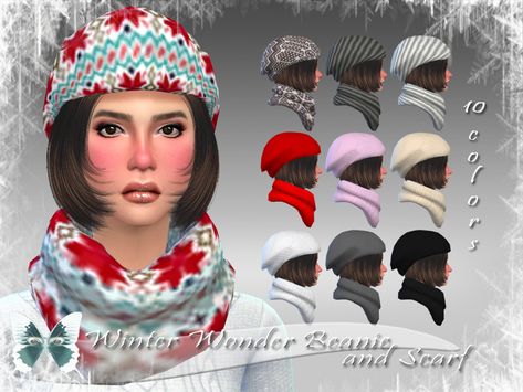 Ms Blue's Winter Wonder Beanie and Scarf Sims Accessories, Sims 4 Piercings, Cc Hats, Sims 4 Blog, Sims Stories, Hats Beanie, Sims Ideas, Sims4 Clothes, Sims 4 Update