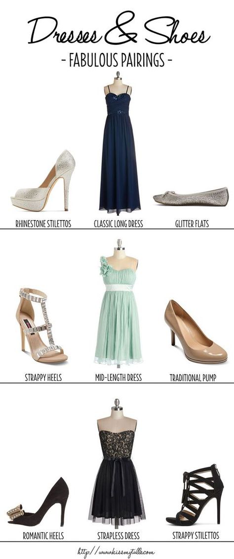 Fabulous Pairings for Bridesmaid Dresses and Shoes || Kiss My Tulle Bridesmaid Shoes For Long Dresses Heels, Bridesmaid Shoes For Long Dresses, Shoes For Long Dresses, Mid Length Dresses Formal, Dresses And Shoes, Glitter Flats, Strappy Stilettos, Bridesmaid Shoes, Kiss My