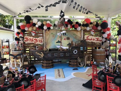 Check out this incredible pirate birthday party! The dessert table will blow your mind! See more party ideas and share yours at CatchMyParty.com #catchmyparty #partyideas #pirate #pirateparty #pirateship #boybirthdayparty #captainhook Pirates Birthday Party Ideas, Pirates Birthday Party, Pirate Party Decorations, One Piece Birthdays, Pirate Themed Birthday Party, Pirate Themed Birthday, Birthday Party Images, Adult Party Themes, Pirate Theme Party