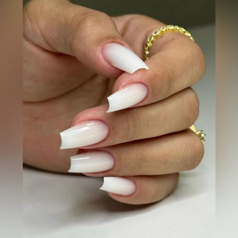 Brand New Long Square Clear White Press On Nails. 24pcs In A Set. With Proper Application And Care They Can Last Up To Two Weeks. Aesthetic Winter Nails Acrylic, Simple Shiny Nails, Narrow Square Nails, Simple Solid Color Nails, Natural Nails Long, Solid Color Acrylic Nails, Milky Nails, Minimalist Nail Art, Basic Nails