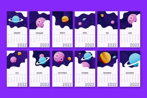 Space Calendar, 달력 디자인, Vector Gradient, 2022 Calendar, Calendar Design, Calendar Template, Kid Spaces, Graphic Resources, Vector Free