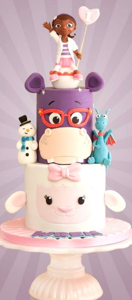 Doc McStuffins Cake Fondant Girl, Doc Mcstuffins Cake, Doc Mcstuffins Birthday Party, Doc Mcstuffins Birthday, Cherry Cake, Doc Mcstuffins, Disney Cakes, Girl Cake, Novelty Cakes