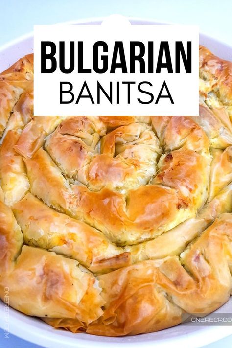 Bulgarian Banitsa Banitsa Recipe, Yogurt Cheese, Cake Recipes Easy Homemade, Phyllo Dough, A Log, Baking Pan, Easy Cake Recipes, Golden Brown, Baking Pans