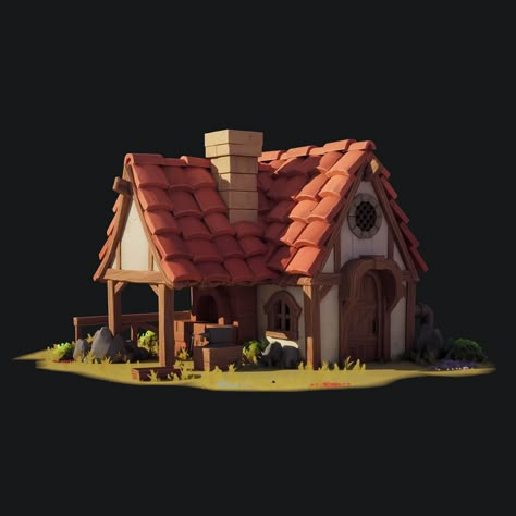 Stylized House, House Diorama, 3d Environment, Cartoon House, Building Concept, Low Poly 3d, Game Concept Art, Game Concept, House Landscape