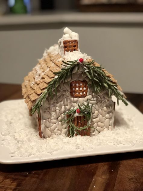 Gingerbread House Rosemary, Natural Gingerbread House Ideas, Medical Gingerbread House Ideas, Woodsy Gingerbread House, Cottage Core Gingerbread House, Graham Cracker Gingerbread House Design, Neutral Gingerbread House, Taylor Swift Gingerbread House Ideas, Rustic Gingerbread House