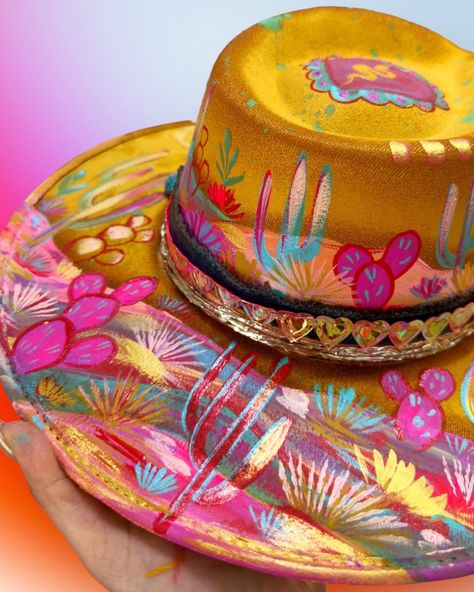 Mustard, pink and red ✨ All of these new pieces have been listed! How do you feel about the ghost?? Should I make more like it? 😍 Handpainted and handmade hat size M 56/58 cm Jewelry case from 1970s #hats #hat #westernfashion #cowgirlstyle Painted Hats, Hat Ideas, Handmade Hat, Do You Feel, Cowgirl Style, Diy Business, Jewelry Case, Hat Sizes, Mustard