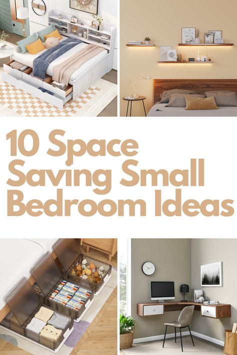 Discover 10 ingenious space-saving ideas to transform your small bedroom into a clutter-free haven. From multifunctional furniture and under-bed storage to sleek wall-mounted shelves and pegboards, these tips will maximize every inch. Whether it’s a cozy studio or a snug shared room, create a stylish, organized, and functional space you’ll love waking up in every day! Space Saving Nightstand Ideas, Organize Small Bedroom, Tiny Apartment Ideas Space Saving, Narrow Bedroom Ideas, Organizing Small Spaces Bedroom, Small Double Bedroom, Bedroom Small Space, Bedroom Storage For Small Rooms, Small Bedroom Organization