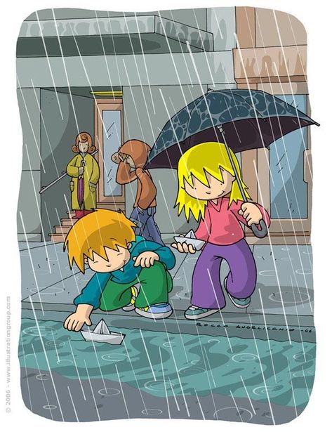 "Rain" by Illustrationgroup | Rainy day drawing, Directed drawing kindergarten, Elementary drawing Rainy Day Memory Drawing, Rainy Day Composition, Rainy Season Pictures, Rainy Season Drawing, Drawing Kindergarten, Directed Drawing Kindergarten, Charizard Art, Princess Penelope, Rainy Day Drawing