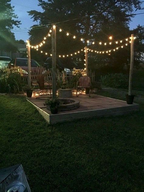 Amazing backyard patio remodel ideas Cheap Fire Pit, Diy Patio Ideas, Patio Remodel, Outdoor Space Design, Backyard Lighting, Landscape Designs, Backyard Fire, Fire Pit Backyard, Backyard Makeover