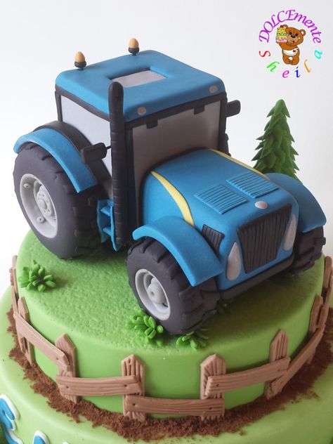 Tractor by Sheila Laura Gallo Tractor Cake Ideas, Tractor Birthday Cakes, Transportation Birthday Party, Tractor Cake, 4th Birthday Cakes, 4 Birthday, Farm Cake, 3rd Birthday Cakes, 2 Birthday Cake