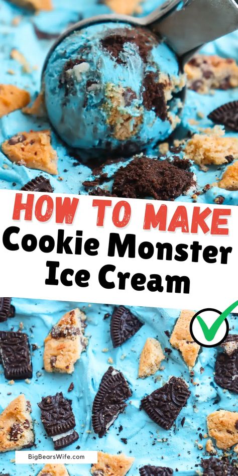 Take your ice cream experience to the next level with Cookie Monster's favorite frozen delight, Cookie Monster Ice Cream. Dive into a world of vibrant blue ice cream with swirls of cookie crumbs, perfectly capturing the essence of everyone's beloved Sesame Street character. Learn how to recreate this whimsical treat at home and surprise your friends and family with a dessert that is as delightful to look at as it is to eat. Get ready to unleash the inner child in you! via @bigbearswife Ice Cream From Scratch, Cookie Monster Ice Cream, Monster Ice Cream, Cuisinart Ice Cream, Ice Cream Maker Recipes, Ice Cream Containers, Making Homemade Ice Cream, Cookie Dough Ice Cream, Crushed Oreos