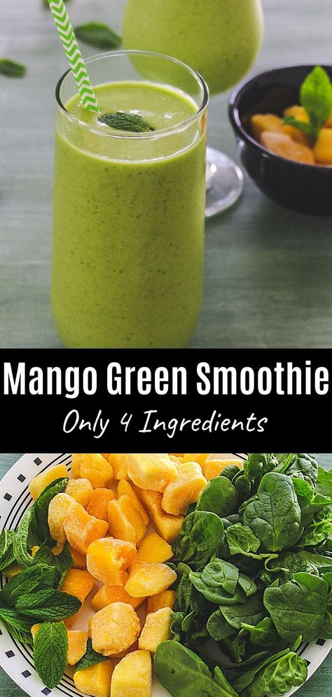 Smoothie With Spinach, Mango Coconut Smoothie, Plant Based Smoothies, Recipe Mango, Vegan Smoothie Recipes, Mint Smoothie, Juice Smoothies Recipes, Green Smoothie Recipe, Energy Smoothies