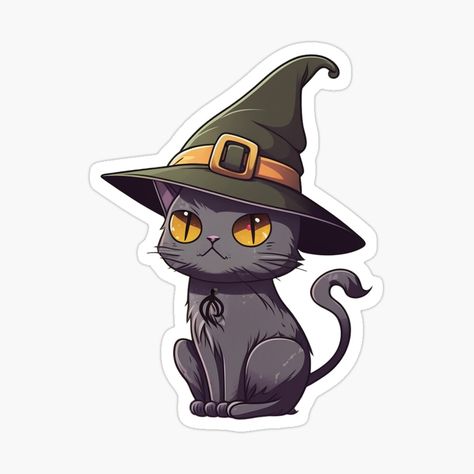 Black Cat With Witch Hat, Cat With Witch Hat, Cute Black Cat, Sticker Designs, Cute Black Cats, Graffiti Prints, Black Cat Halloween, Halloween Stickers, Black Artists