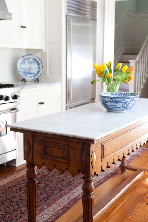 Follow The Yellow Brick Home - Kitchen Island Inspiration: Euro-Inspired Farmhouse Work Tables and Pastry Tables – Follow The Yellow Brick Home Antique Buffet Table, Kitchen 2022, Antique Buffet, Futuristic Furniture, Antique Table, Style At Home, Living Room Paint, Küchen Design, Decor Rustic